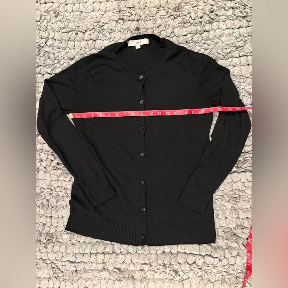 LOFT Black Knit Cardigan Crew Neck Sweater - Picture 4 of 5